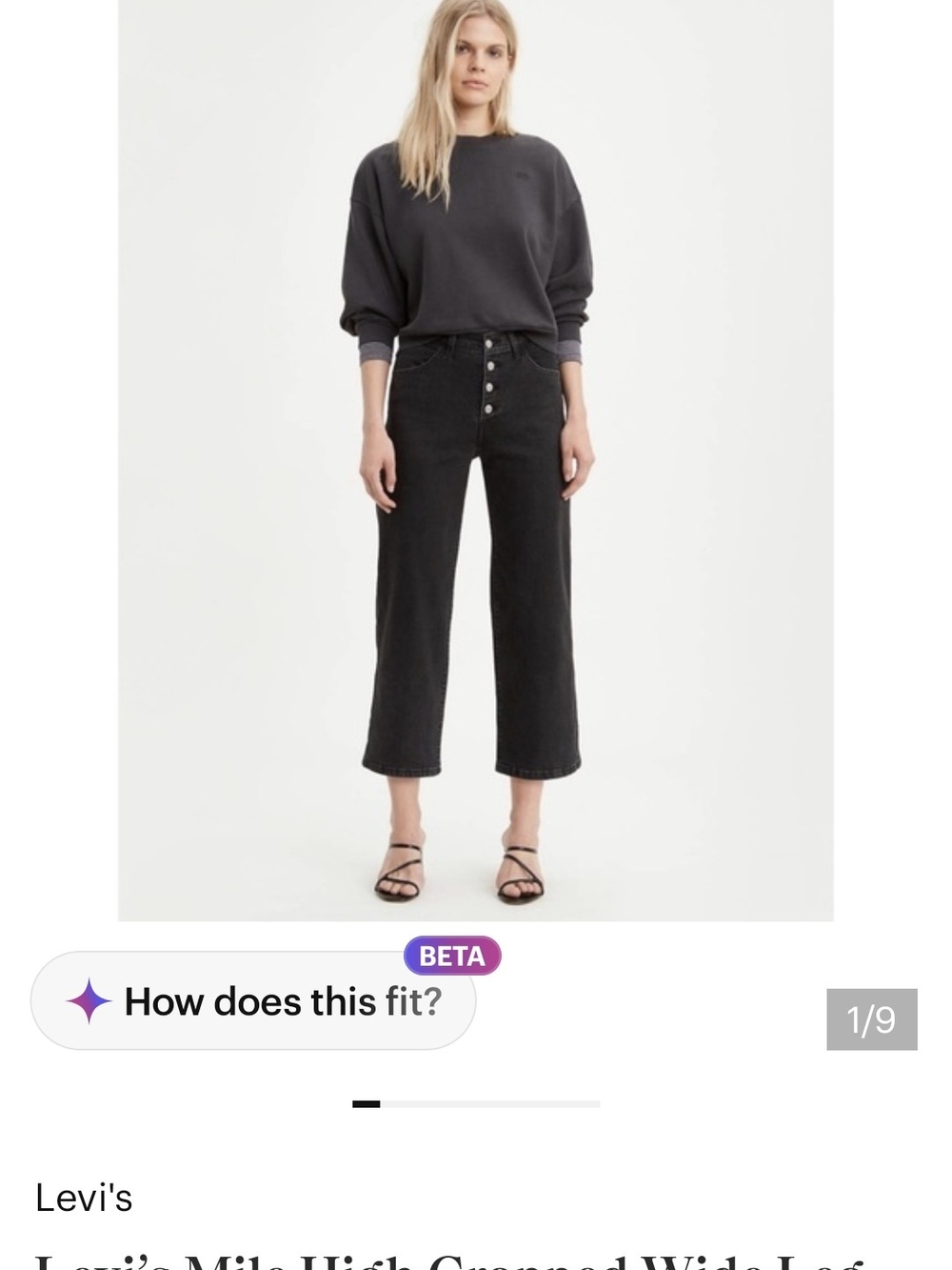 Levi's Black MILE High-Rise Cropped Wide-Leg Jeans